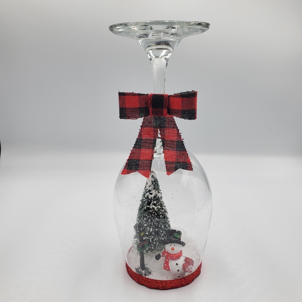 Homemade Snowman Tree Wine Glass Candle Holder W/ Battery Operated Candle‎ Decor